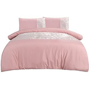 Sleepdown Beddengoedset voor kingsize bedden, dekbedovertrek en kussenslopen, fluweel, lichtroze, 220 x 230 cm