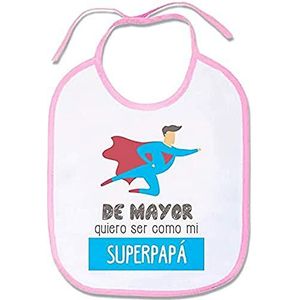 Supermolon 00907 - ""Ouder Ik wil zijn als mijn superpapa"" babyslabbetje met veters, pastelroze