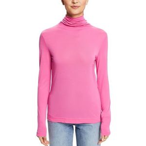 ESPRIT Lange mouwen van jersey met rolkraag, Fuchsia roze