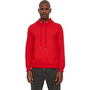 Trendyol Red Male-sweatshirt met capuchon, rechte snit, met zakken, kangaroo shirt met lange mouwen, heren, rood, L, Rood