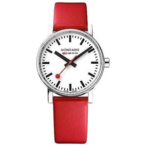 Mondaine Evo2 MSE.35110.LC Horloge voor dames en heren met rode leren band, waterbestendig, 30 m, rood, riem, Rood, Riem