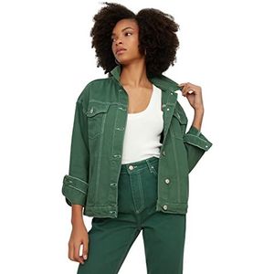 Trendyol Green Strand Denim jeansjack voor dames, basic met groen contrastgaren, kaki, Khaki (stad)
