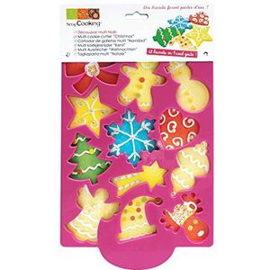 ScrapCooking - Uitsteekplaat voor kerstkoekjes, met 12 vormen voor zandkoekjes, decoratie, bakvorm van kunststof, roze