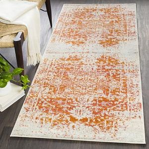 Surya Syracusa Vintage tapijt voor woonkamer, hal, keuken, traditioneel, oosterse boho-stijl, onderhoudsvriendelijk, groot tapijt voor de gang, 80 x 150 cm, gebrand oranje, beige en grijs