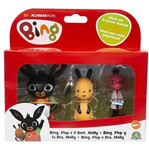 Bing Set met 3 minifiguren Bing, Flop en Dottor Molly, in heldere kleuren en de juiste afmetingen voor de handen van de kleintjes, voor kinderen vanaf 18 maanden, BNG41000, Preziosi-spellen