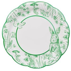 Talking Tables 10 stuks geschulpte papieren borden voor Pasen, milieuvriendelijke wegwerpborden voor kinderverjaardagsfeest, schattige konijnen, canvas du Jouy, groen