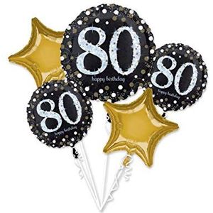 Amscan 3787701 Folieballon Jumbo Sparkling Birthday 80, holografisch, verjaardag, heliumballon