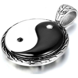 JewelryWe Roestvrij stalen sieraden Tai Chi Yin Yang Ba Gua acht trigram hanger met 55 cm ketting voor dames heren wit zwart zilver roestvrij staal geen edelsteen, Roestvrij staal, Geen edelsteen