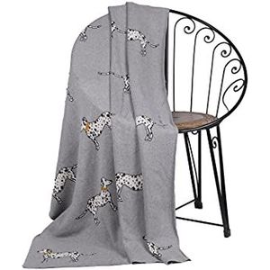 Penguin Home® Gebreide deken, 100% katoen, met dierenmotieven, Dalmatiërs, lichtgrijs, extra zacht gevoel voor bank en bed, warme en comfortabele deken, 130 x 150 cm