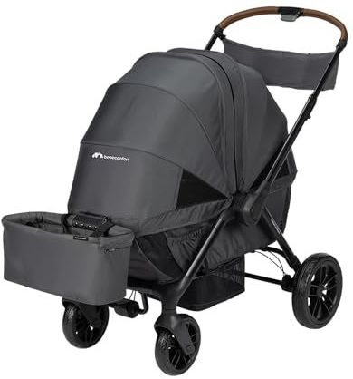 Bebeconfort Helios, Dubbele kinderwagen vanaf de geboorte, 0-4 jaar, 0-22 kg, 2 stoelen tegenover elkaar, grote offroad-wielen, compact opvouwbaar, wagenwagen, beschermende luifel, mineraal grafiet