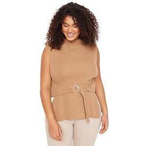 Trendyol Pull en tricot à col montant pour femme, coupe classique, grande taille, camel, 4XL, camel, 4XL grande taille