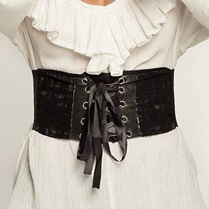 Boland 81033 - Zwart piratenkorset maat M L stretch brede riem voor dames lijfje rekbaar rockerin kostuum carnaval themafeest