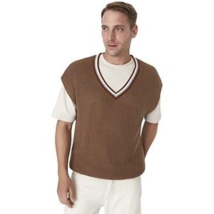 Trendyol V-hals effen oversized sweater jas heren, camel, XL, Kameel.