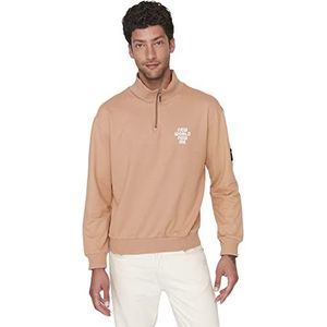 Trendyol Casual sweatshirt met opstaande kraag met slogan-trainingspak heren, beige, XS, Beige