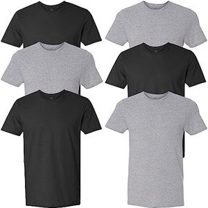 Fruit of the Loom Stay Tucked Crew T-shirt voor heren, Regular - 6 stuks - zwart/grijs