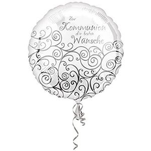 Amscan 3582501 folieballon voor communie, ca. 43 cm, hartelijk gefeliciteerd, cadeau, decoratie, ballon, zilver-wit