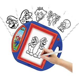 Lexibook Super Mario tekenprojector, 4 stempels, 10 modellen, verlicht display, 1 pen inbegrepen, artistiek en creatief speelgoed voor meisjes en jongens, rood/blauw, CR310NI