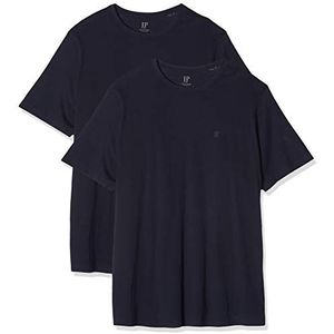 JP 1880 Menswear 702637 Basic T-Shirt in dubbele verpakking van pure jersey kwaliteit ronde hals comfortabele pasvorm 702637, Donker Navy Blauw