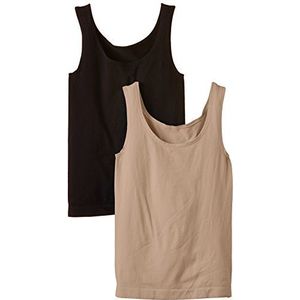 Luigi di Focenza Top 1677 Tanktop voor dames, verpakking van 2 stuks, beige (zwarte huidskleur 782/001)