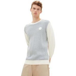 TOM TAILOR 1039715 heren sweater, 34257 - Beige Green Twotone Structuur