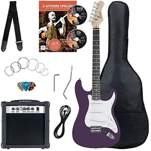 Rocktile Banger's Pack elektrische gitaar, elektrische gitaarset, paars, set met 25 W versterker, hoes, riem, kabel, snaren en plectrums - Purple Highgloss