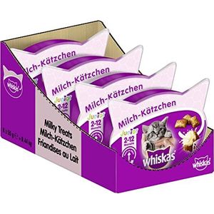 Whiskas Chaton Melk - lekkere snacks voor katten van 2 tot 12 maanden - lekkernijen voor gezonde groei - 8 verpakkingen à 55 g