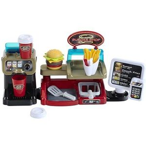 klein Theo 7310 Burger Shop, hamburger om in elkaar te steken, veel accessoires, betaalterminal met geluidseffect, speelgoed voor kinderen vanaf 3 jaar