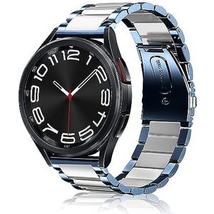 SeNool 20 mm armband voor Samsung Galaxy Watch 6 Classic (43 mm/47 mm), roestvrij staal, metalen reserveband voor Samsung Galaxy Watch 6 (40 mm/44 mm) (zilver/blauw)