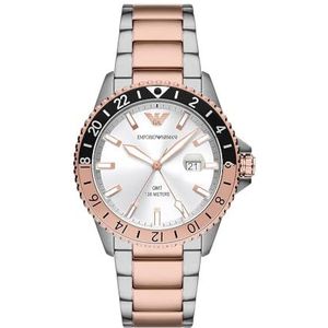 Emporio Armani AR11591 Herenhorloge met dubbele tijdzone, GMT, roestvrij staal, meerkleurig, armband, Meerkleurig, armband