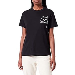 Mavi Cat Print dames T-shirt, zwart.