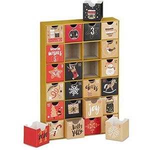 Relaxdays Adventskalender doe-het-zelf, 24 lege dozen, dobbelstenen om zelf te vullen, Kerstmis, kinderen en volwassenen, goud, papier, goud, 1