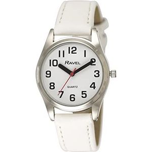 Ravel Super gedurfd uniseks horloge met grote cijfers, wit/zilver, dames - 27 mm case, TFV8, Wit/Zilver, TFV8