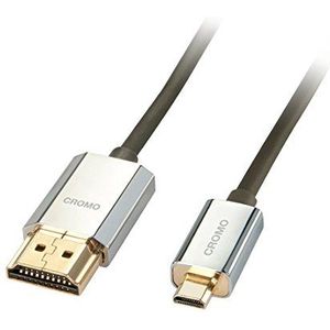 LINDY - HDMI naar Micro HDMI A/D Cromo Slimline High Speed 3 meter met Slimline design, 4 k@60 Hz 10,2 G 3D 1080p HDCP 2.2 Arc CEC getest ATC compatibel met TV, pc-monitor, tablet, camera