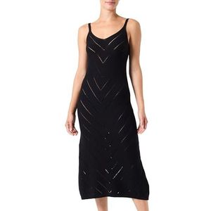 KAFFE Kaffe Dames Midi Dress Sleeveless Slim Fit Gebreide Hole Patroon Scoop Neck Jurk Dames, Black Deep