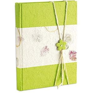 Mareli Groen fotoalbum 23x30 cm van messing rijstpapier en decoratief koord, 60 pagina's (30 vellen) van wit karton met pergamijnsluier 23x30 cm