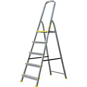 Bayersystem BS-DA5 120 Aluminium vouwladder met leuning, antislipvoeten, belastbaar tot 120 kg, maximale werkhoogte 2,99 m, met leuning, antislipvoeten, voor