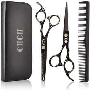 CIICII Professionele kappersschaarset, 6,5 inch kappersschaar, haarschaar, kapper, verdikking, sculptor, efficiënt) voor knutselen, thuis, woonkamer (zwart, 8 stuks)