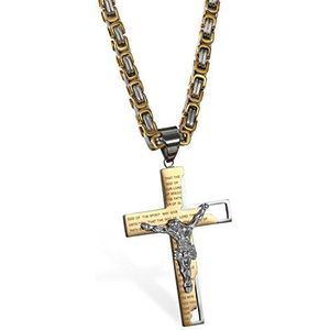 JewelryWe Sieraden halsketting hanger heren Jezus Christus kruis kruisbeeld bijbel gebed ketting 65 cm roestvrij staal fancy kleur goud roestvrij staal zonder steen, Roestvrij staal, Zonder steen