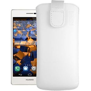 Mumbi Beschermhoes van echt leer, compatibel met Huawei Ascend P7 Case Wallet van leer, wit