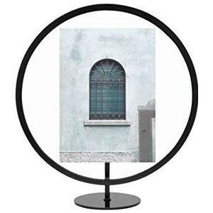 Umbra Infinity. Ronde fotohouder tussen 2 glazen, van metaal, zwart, 13 x 18 cm, om op te hangen of aan de muur te bevestigen