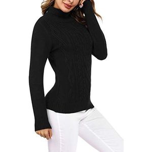 Irevial Damestrui met rolkraag onder trui van ribgebreide winter warm gebreide trui lange mouwen chic comfortabel onderhemd top dames basic, zwart.