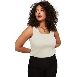 Trendyol T-shirt à col rond standard pour femme, beige, 5XL grande taille