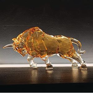 DARMOMOON FengShui Wall Street stier standbeeld acryl stier sculptuur voor thuis kantoor decoratieve ornament 22 cm lang (amber)