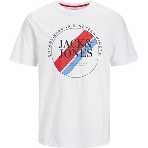 JACK & JONES Heren T-shirts met ronde hals en logo, 100% katoen, korte mouwen, maten S tot 2XL, Wit.