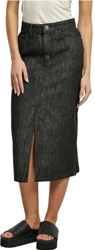 Urban Classics Dames denim midirok dames rok, Zwart gewassen