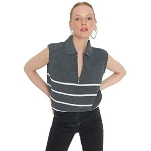 Trendyol Striped Zipper Detailed Knitwear Sweater Femme, Anthracite, S
