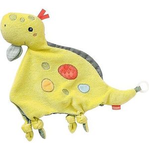 Fehn 051049 Speelpop Dino - speelmarade, handpop, knuffeldier en knuffeldier met rammelaar en knuffelborstel om vast te pakken en te houden, voor baby's en kinderen vanaf 0 maanden