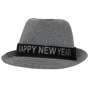 Folat 04471 Lurex trilby hoed voor nieuwjaarsdecoratie zilver