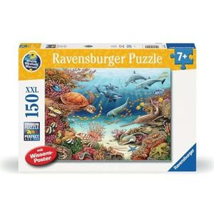 Ravensburger Kinderpuzzel 13411 - Meerestiere am Korallenriff - Wieso? Weshalb? Warum? Puzzel 150 stukjes XXL + Wissensposter, voor kinderen vanaf 7 jaar: puzzelplezier met kennis