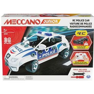 MECCANO - Mijn RC-politieauto MECCANO Junior – op afstand bestuurde politieauto om te bouwen, te personaliseren – bouwspel 2 gereedschappen – alternatief voor schermen – speelgoed voor kinderen vanaf